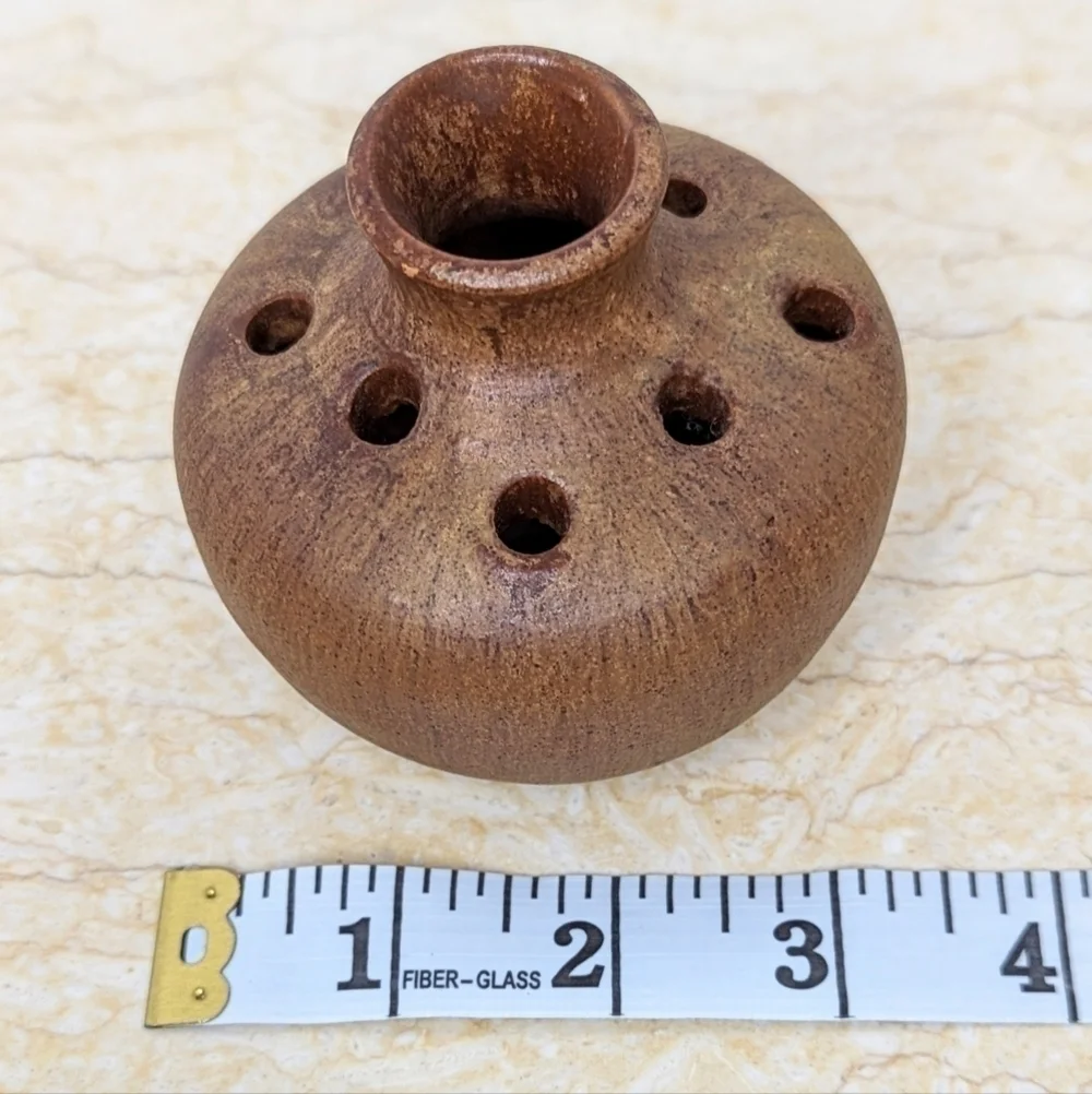 Studio Pottery Seagrove Flower Frog  Brown Vase Handcrafted Artisan Made